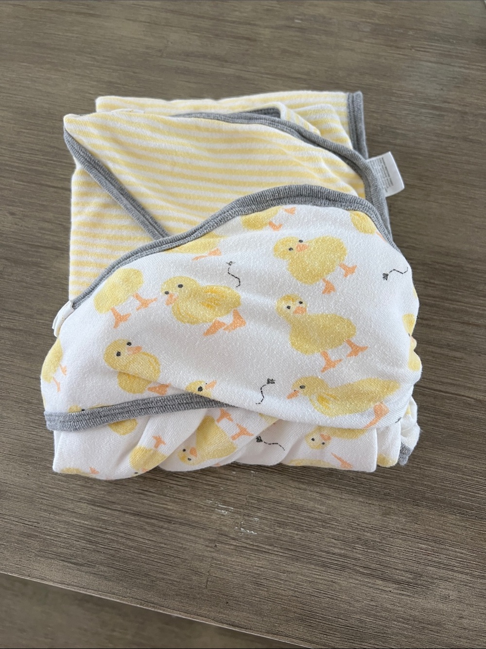Yellow Duck Print Baby Hooded Towel Set